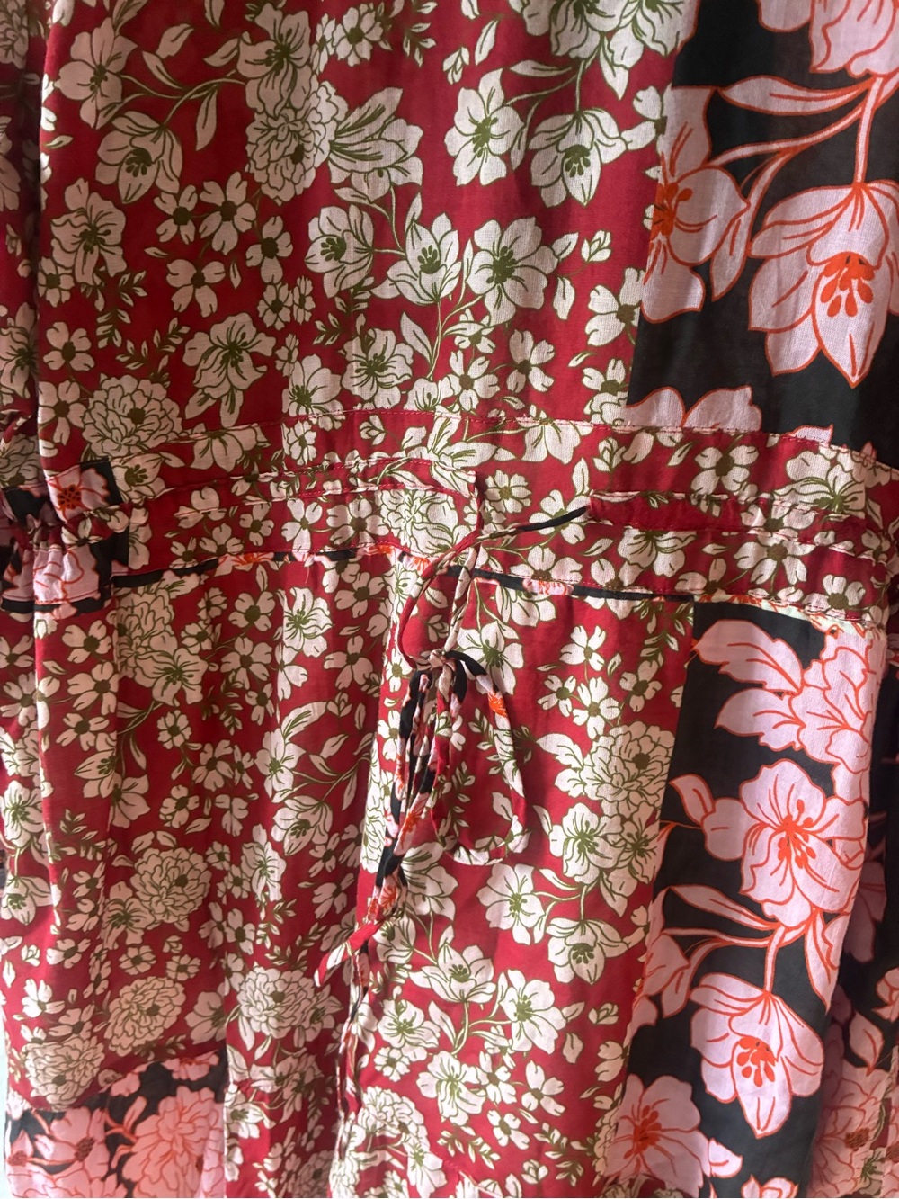 Johnny Was Flora Tie Back Patchwork Floral Midi Dress in Pink Black XL - Picture 5 of 5